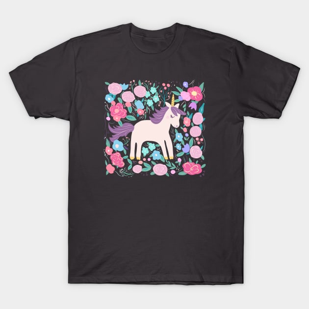 Unicorn Magic Flower Garden T-Shirt by LittleBunnySunshine